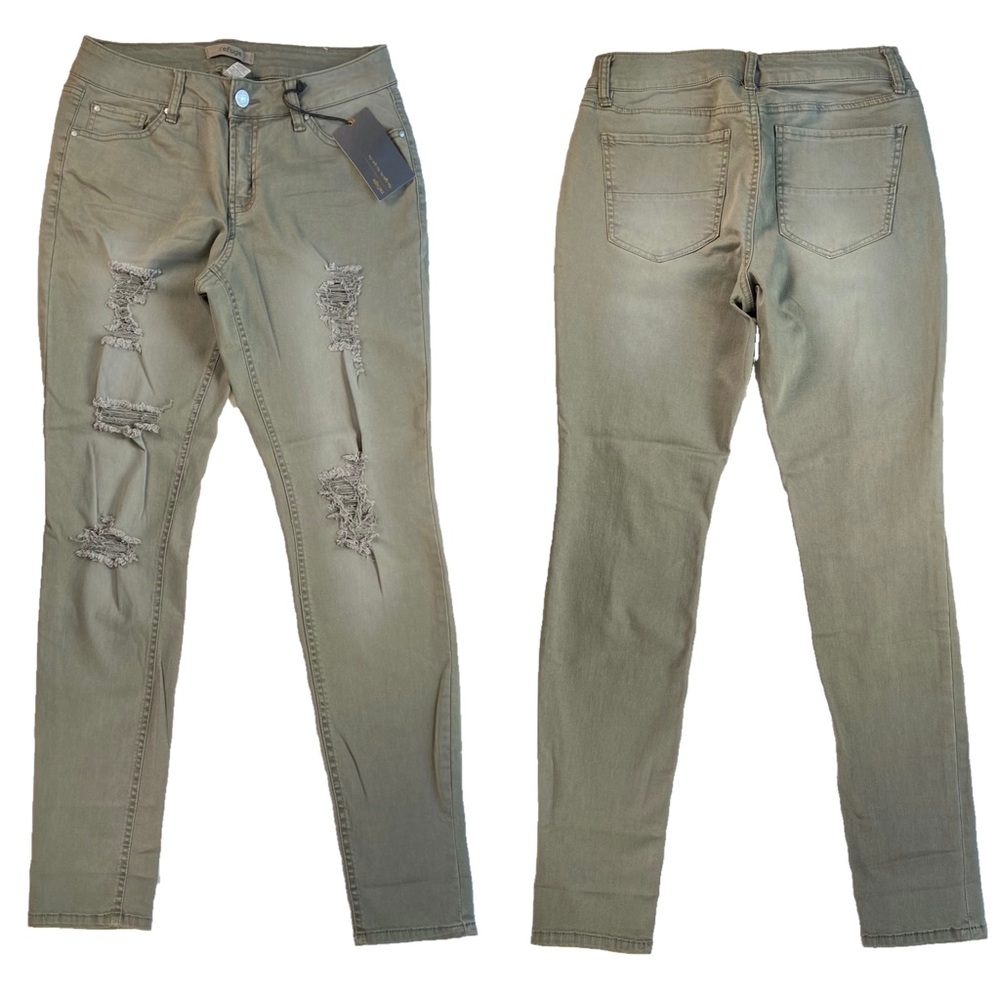NEW Refuge Jeans Womens Size 8 Olive Green Distressed Skinny Boyfriend Fit Pants